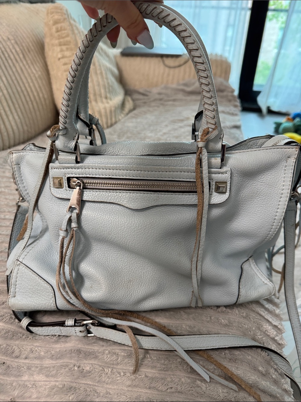 Rebecca Minkoff Light Blue Leather Satchel with Tassel Details